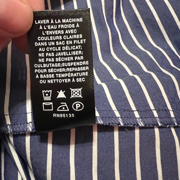 Lafayette 148 New York blue & white striped floral button down 3/4 sleeve shirt - Picture 9 of 11